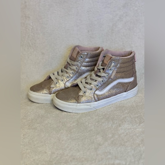 Vans 1 Youth SK8 Hi Top Glitter Rose Gold Sneakers - Picture 3 of 10